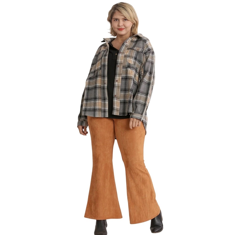 Umgee Plaid Flannel Oversized‎ Button Down Shirt Women 1XL